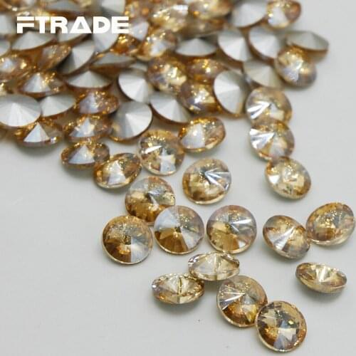 Champagne Color Rivoli Round Shape Glass Point Back Crystal 6 Sizes Fancy Stone 8mm 10mm 12mm 14mm 16mm 18mm
