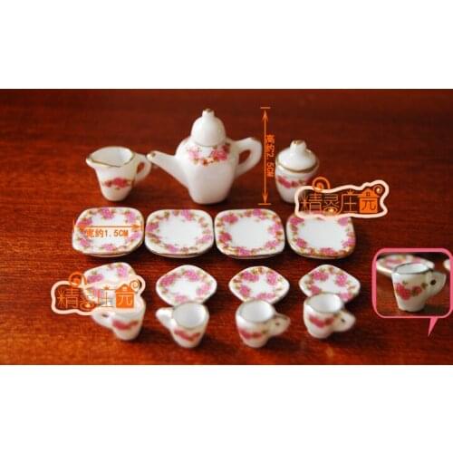 G05-X4337 children baby gift Toy 1:12 Dollhouse mini Furniture Miniature rement ceramics tea set red Cherry blossoms 15pcs
