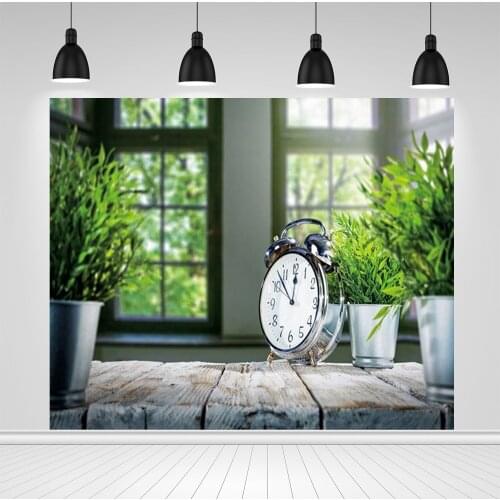 Scopiso Room Interior Window Green Bonsai Alarm Clock Newborn Baby Portrait Backdrop Vinyl Photography Background Photo Studio