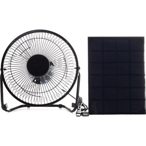 Hot TOD-Black Solar Panel Powered +USB 5W metal Fan 8Inch Cooling Ventilation Car Cooling Fan for Outdoor Traveling Fishing Home