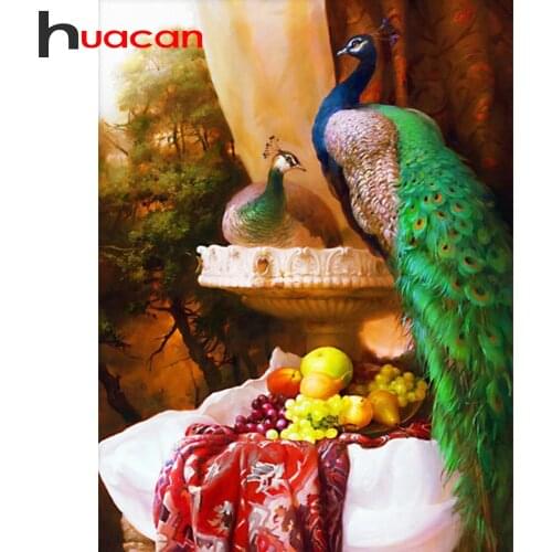 Huacan 5d DIY Diamond Painting Full Square/Round Peacock Couple Diamond Embroidery Set Mosaic Fruit Animal Home Decoration