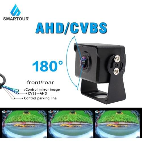 Smartour Parking HD Front Reverse Truck Backup 180 Fisheye Vehicle Rear View Camera CCD AHD For School Bus Trailer Pickups RV