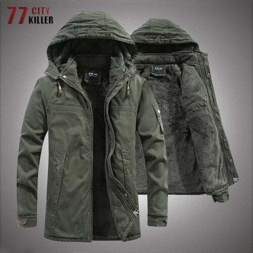 Winter Mid-length Jackets Men Military Fur Lined Thicken Warm Windbreaker Coats Mens High Quality Outdoor Tactical Parka Outwear