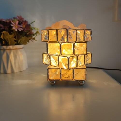 Square Crystal Table Lights Himalaya Salt Light Bedroom Gold Night Light G9 Home Desktop Decor Lamp Room Decoration Lantern