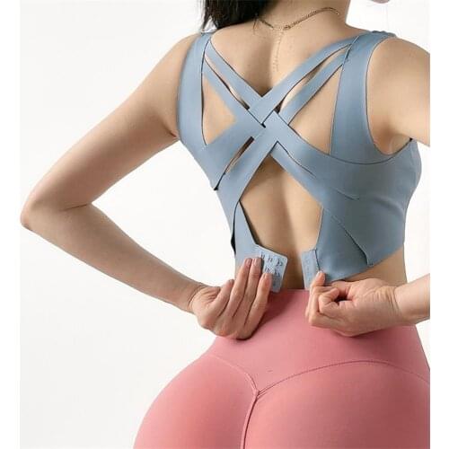 Summer Thin Sports Bra Shockproof Gather Gym Fitness Bra Women Cross Back Yoga Underwear Workout Running Tops One-piece bras