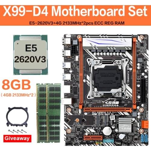 JINGSHA X99 D4 motherboard con Xeon E5 2620V3 LGA2011-3 CPU 2pcs *4GB =8G 2133MHz DDR4 ECC REG de memoria M-ATX M.2 SSD SATA3.0