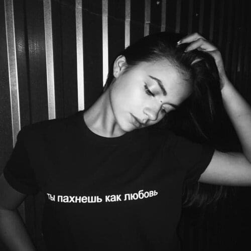 Fashion Russian Letter Print Women T-shirts Tops White Black Short Sleeve Harajuku Casual Slim Tshirt Tees Camiseta Mujer