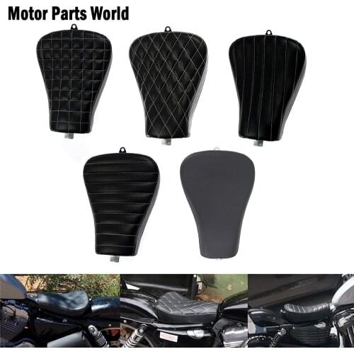Motorcycle Front Driver Seat Leather Pillow Solo Cushion Cafe Racer Saddle Black For Harley Sportster Forty Eight XL72 883 1200