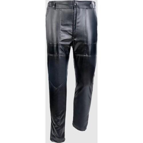 New 2017 Winter thick Fleece Mens Faux Leather Pants PU Material Black loose Moto & Biker Leather Pants Windproof and waterproof