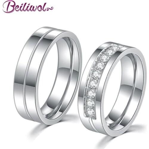 Wedding Rings for Lovers' Fashion Titanium Steel Zircon Silver Color Men Jewelry Couple Never Fade Women Gift