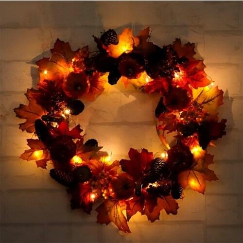 45/60cm Autumn Wreath Christmas Decoration Thanksgiving Garland Window Restaurant Home Maple Leaf Decoration Wreath Door
