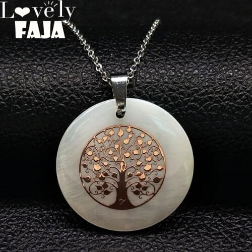2021 Stainless Steel Shell Statement Necklace Rose Gold Color Tree of Life Chain Necklace for Women Jewelry collar mujer N1891