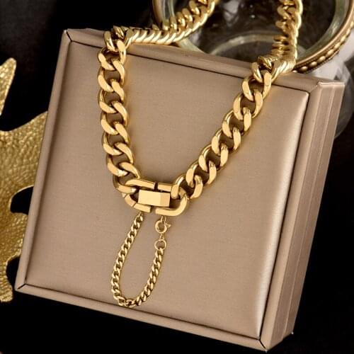 Titanium steel European and American INS tassel watch buckle thick chain necklace collarbone chain lovers bracelet jewelry