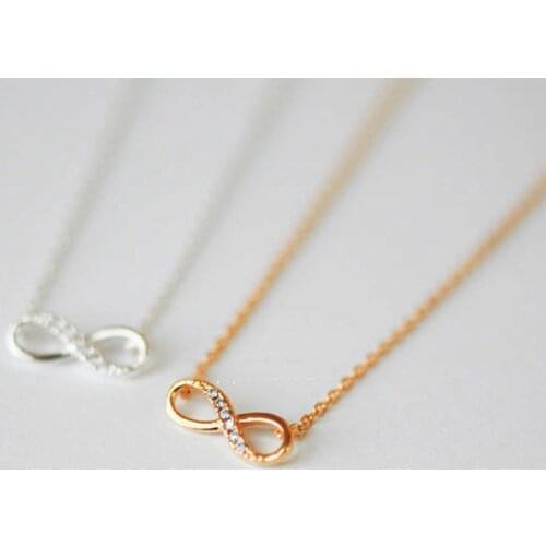 New Tiny Infinity Crystal Pendant Necklaces for Women Choker Lucky Number Eight Geometric Gold/Silver Color Long Chain Necklace