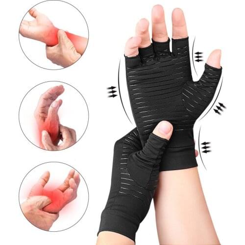 1 Pair Compression Arthritis Gloves Women Men Joint Pain Relief Half Finger Brace Therapy Wrist Support Anti-slip Therapy Gloves