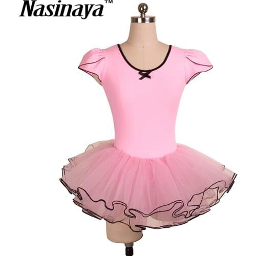 Rhythmic Gymnastics dress Leotard RG Costume Childrens Ballet Performance tutu Girls Dance Skirts Short Sleeves Training Dress