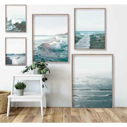 Scandinavian Seascape Posters Modern Prints Sea Beach Wave Wall Art Canvas Painting Nordic Decoration Picture Home Wall Decor