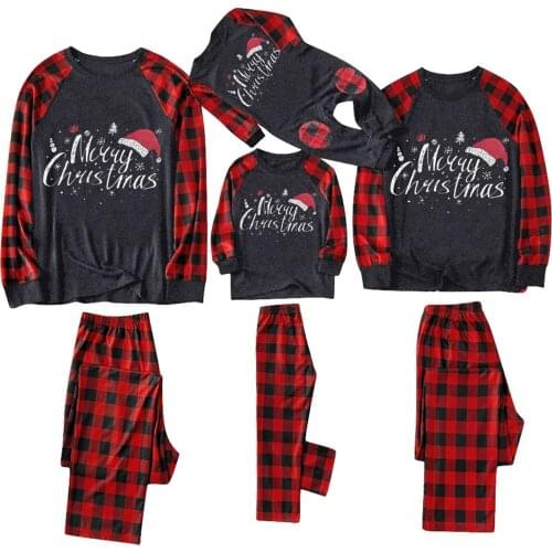 Christmas Family Matching Pajamas Sets Dad Mom Kid Baby Cartoon Letter Printed Long Sleeve Sleepwear Homewear Sets