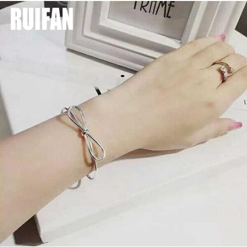 Ruifan Romantic Bow White Gold Color Bracelets & Bangles Open Cuff Bangle for Women Female Charm Bracelet Trendy Jewelry YBR091