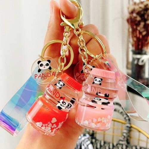 Cartoon Panda Moving Liquid Keychain Cute Quicksand Bottle Keychains for Women Men Car Bag Keyring Trinket Lovely Gifts