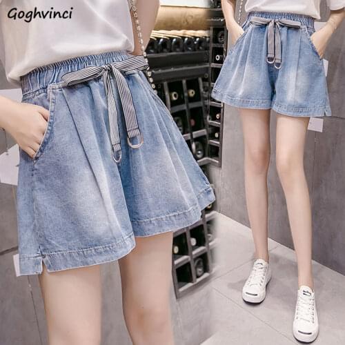 Shorts Women Summer Denim Washed Plus Size 5XL Elastic-waist Waistband A-line Wide-leg Loose Korean-style Students Womens Chic