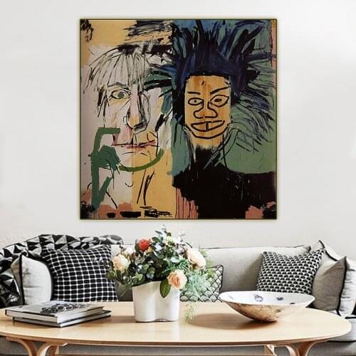 Jean Michel Basquiat Artist & Andy Warhol Graffiti Art Canvas Oil Painting Decorative Wall Art Picture for Living Room