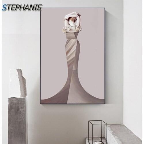 Modern Abstract Sexy Woman Canvas Painting Black Dress Girl Wall Pictures Figure Poster and Print for Designer Living Room Decor