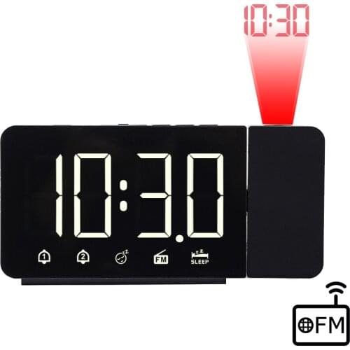 LED Digital Alarm Clock Watch Table Electronic Desktop Clocks USB Wake up FM Radio Time Projector Snooze Function 2 Alarm