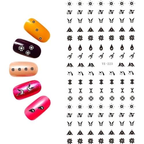 WATER DECAL NAIL STICKER CARTOON SUN STAR HEART BLACK LACE WAVE ALPHABET YE223-228