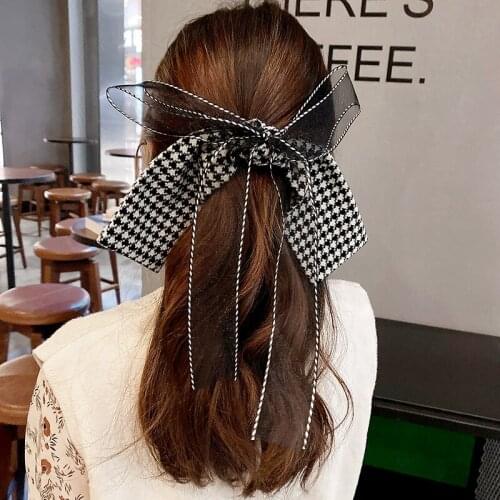 Retro Classic Plaid Snap Hair Clip Women Girl Large Bow Yarn Ribbon Hairpin French Korean Design Bows Hairclips Hair Accessories