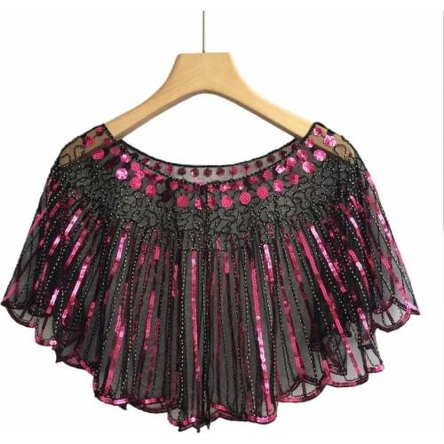 Womens Glittering 1920s Shawl Sequin Beaded Wedding Cape Bolero Evening Wrap Sunscreen Capelet Champagne/Rose/Gold/Silver