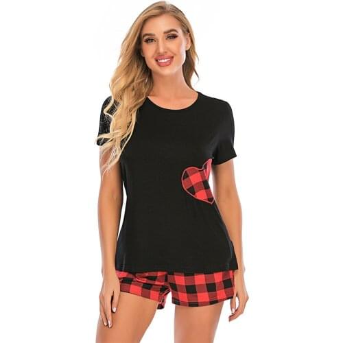 Woman Summer Casual Loose Plaid Lounge Set Oversize Short Sleeve Shorts Two-Piece Loungewear Female Plus Size Pajamas 2XL