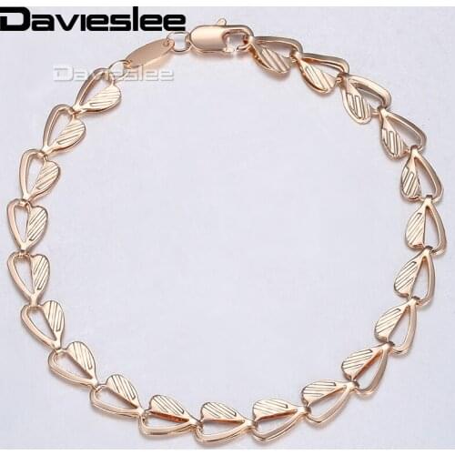 Davieslee Bracelet For Women Heart Leaf Shape Chain Rose Gold Filled Bangle Hand Catenary Link 6mm 18.5cm 7.2inch LGB424