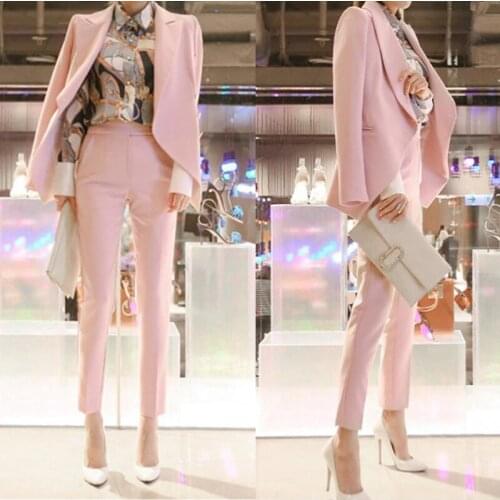 Fashion Womens Suit Jacket and Pants Two Pieces Formal Work Office Suit Shoulder Oblique Button Blazer Slim Pants Suits