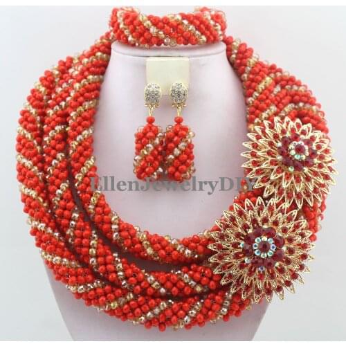 Splendid Statement Necklace African Beads Jewelry Sets Nigerian Wedding Crystal beads Jewelry Set Womens Jewellery Set W12536
