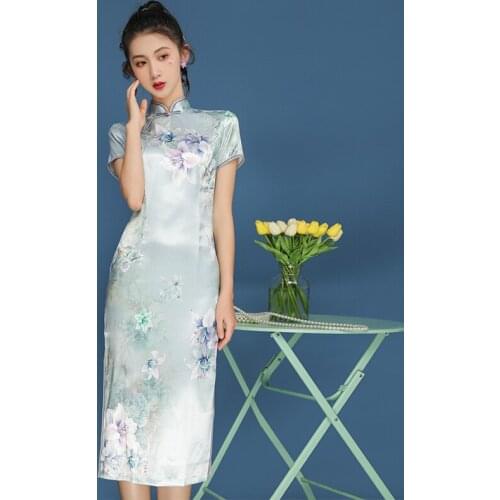 Summer New Womens Bone Eroded Cheongsam Young Chinese Style Retro Flower Improved Long Dress