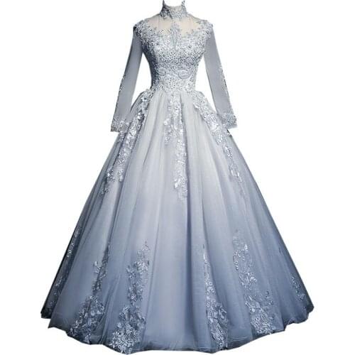 Sky Blue Empire Waist Organza Prom Ball Womens Tulle Floor Length Wedding Dresses