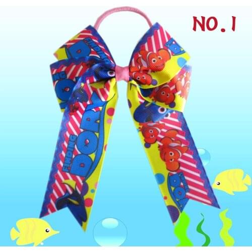 16 BLESSING Happy Girl Hair Accessories Long Tail ( Finding Nemo) 4.5" Cheer Leader Bow Elastic large box-packed