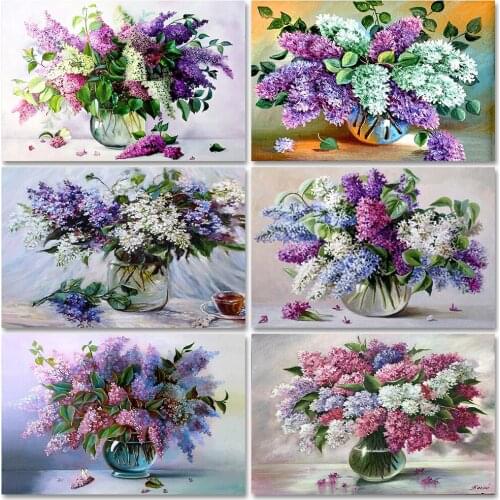 Diamond Embroidery 5D DIY Round Diamond Painting Wall Sticker Lilac Flower Vase Pictures Of Rhinestones Cross-Stitch Kits R1514