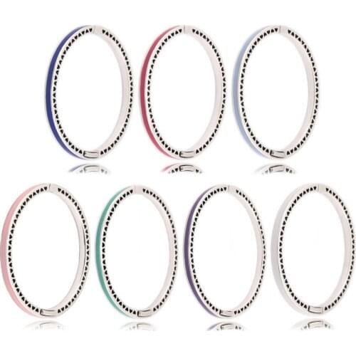 Authentic S925 Sterling Silver Bangle for Women Radiant Hearts Enamel Clear CZ Zirconia For Women fit Lady Fine Jewelry
