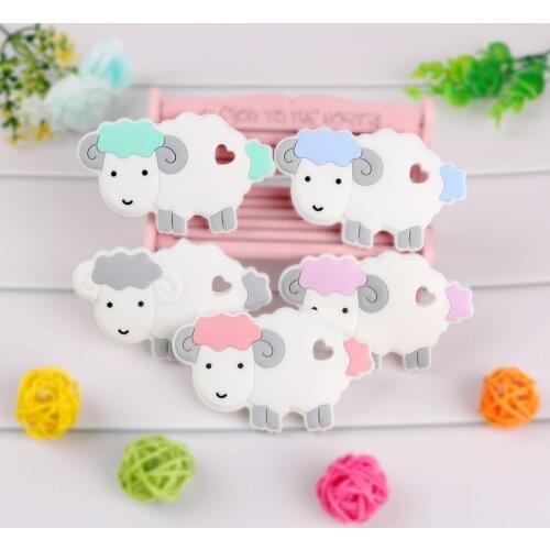 Kovict 5/10pcs Cartoons Sheep Food Grade Silicone Teether Bracelet Pacifier Chain Clip Pendant BPA Free Baby Teeth Toy Necklace