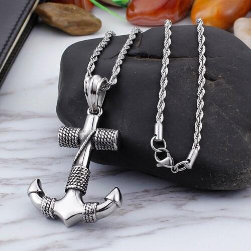CFBulongs 316L Stainless Steel Pirate Anchor Pendant Fashion Mens Necklace Punk Jewelry Boyfriend Gift