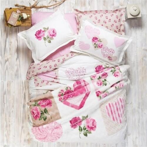 KARACA HOME TEXTILE DOUBLE SIZE THICK AND SOFT BLANKET AND DUVET COVER SET %100 COTTON HEART PATTERN