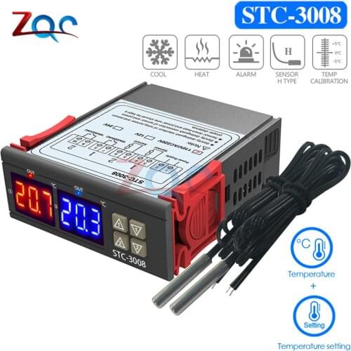 Dual Digital Temperature Controller Thermostat Thermoregulator Incubator Probe 10A Heating Cooling Two Relay 12V 24V 110V 220V