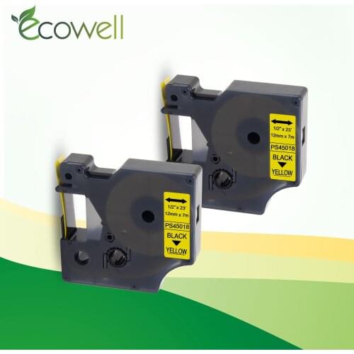 Ecowell 45018 Compatible Dymo D1 manager 12mm Black on Yellow Label Ribbons replacement for Dymo Label Manager 160 280 210