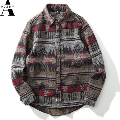 Geometric Stripe Vintage Flannel Shirts Men Women Long Sleeve Harajuku Oversized Streetwear Harajuku Woolen Shirts Men Clothing
