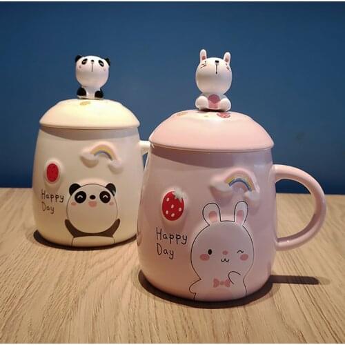 Cartoon panda ceramic mug with Lid spoon,Simple coffee mugs Coffee Milk Cup Funny Ceramic Mug Water Cup