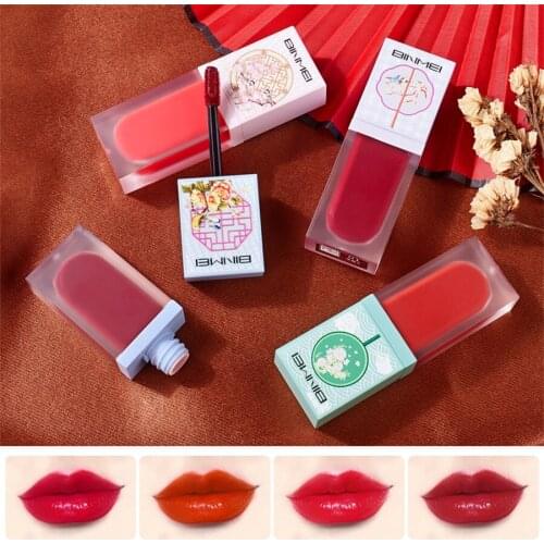 Chinese Style Frosted Lip Glaze Set Waterproof Anti Dry Moisten Long-Lasting Velet Lipstick Makeup Cosmetics E1280