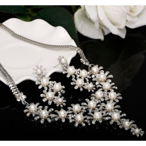 Classic womens wedding jewelry set silver color fine necklace earrings accessory gift dropshipping 2019 new