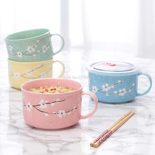 Creative Snowflake Tableware Ceramic Noodle Cup Ceramic Instant Noodle Bowl 5.25 Inch Noodle Bowl Tableware with Handle